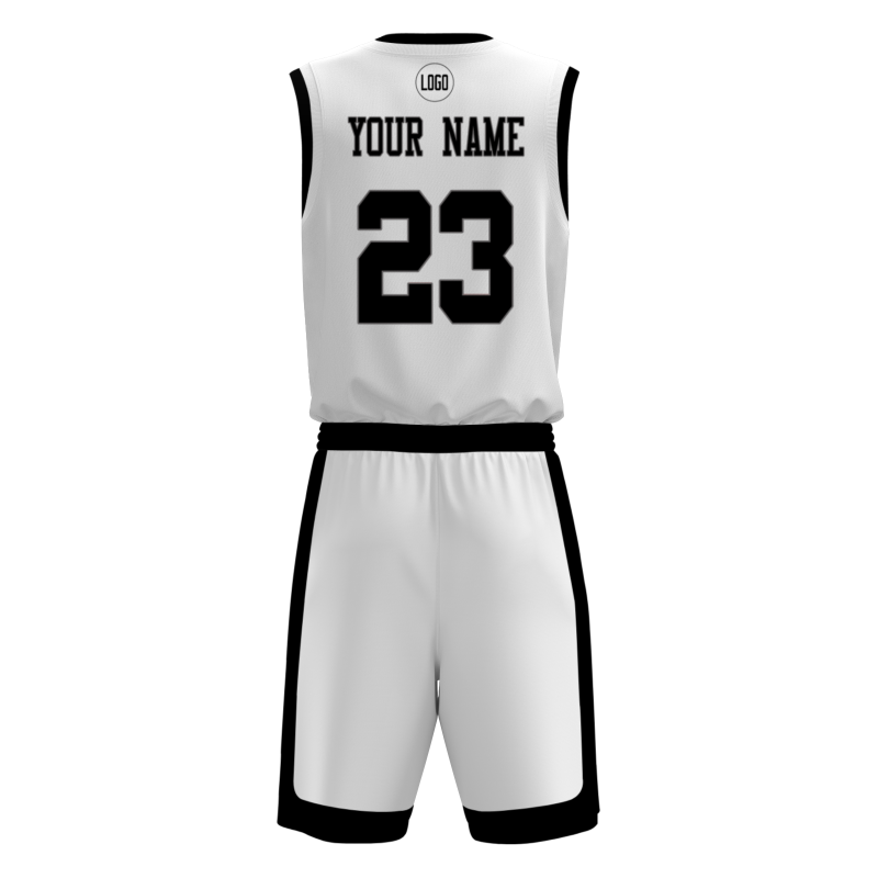 Custom White Black V-Neck Authentic Team Basketball Set