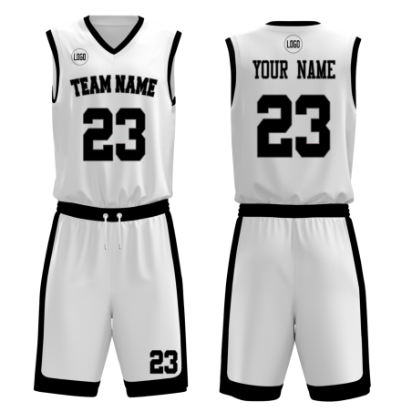 Custom White Black V-Neck Authentic Team Basketball Set