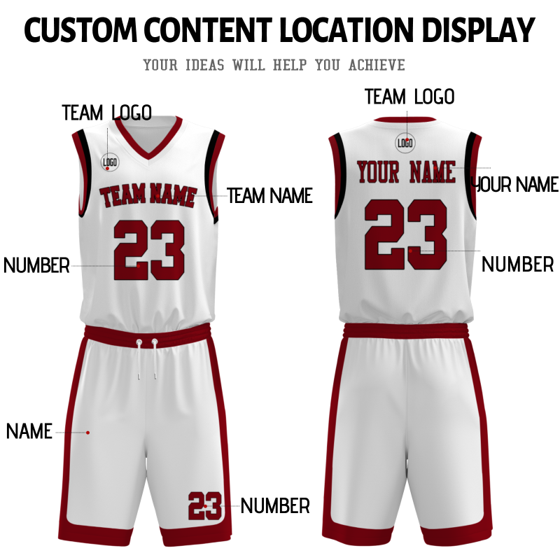 Custom White Red-Black V-Neck Authentic Team Basketball Set