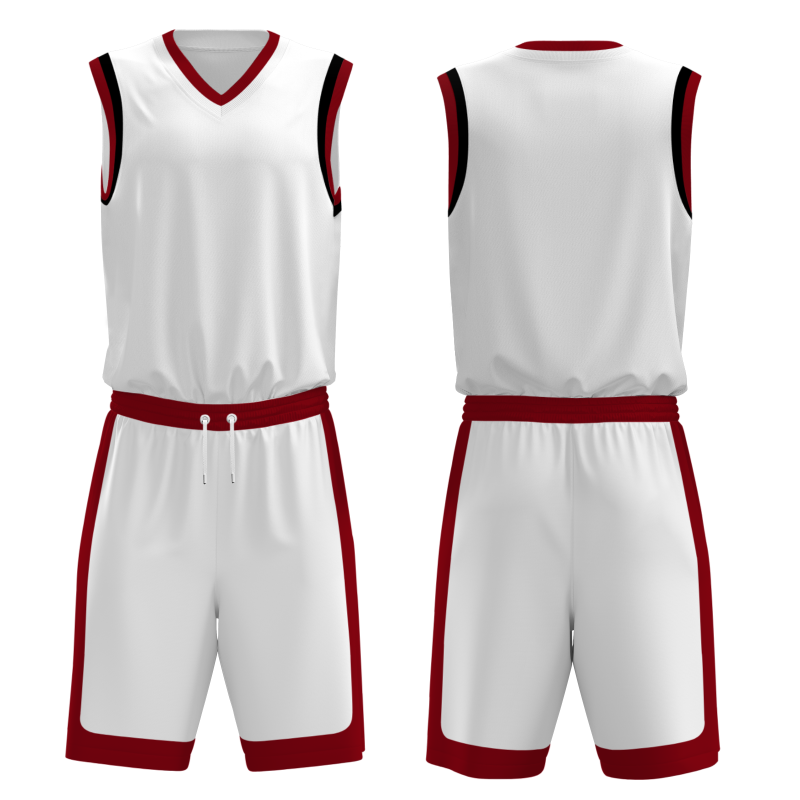 Custom White Red-Black V-Neck Authentic Team Basketball Set