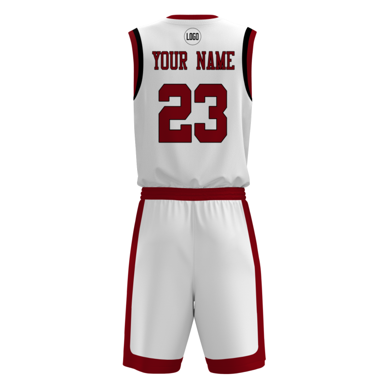 Custom White Red-Black V-Neck Authentic Team Basketball Set