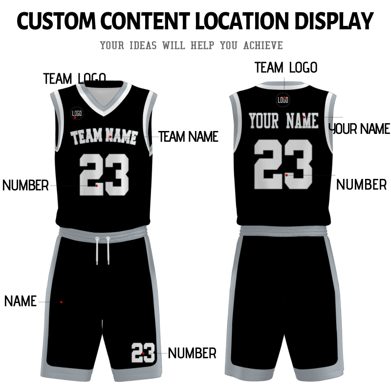 Custom Black White V-Neck Authentic Team Basketball Set