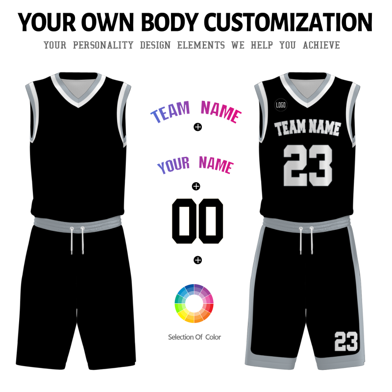 Custom Black White V-Neck Authentic Team Basketball Set