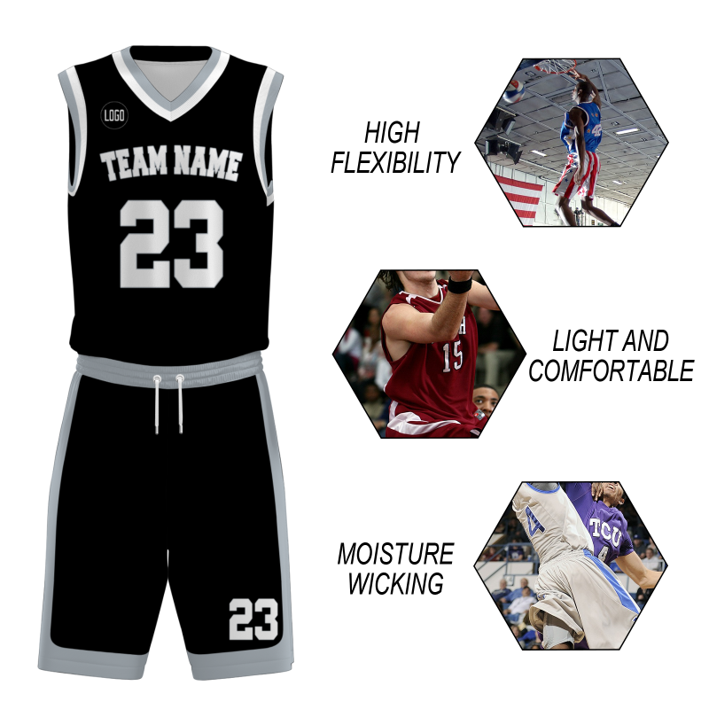 Custom Black White V-Neck Authentic Team Basketball Set