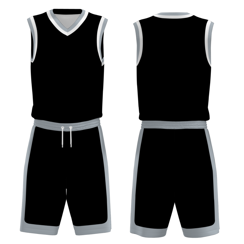 Custom Black White V-Neck Authentic Team Basketball Set