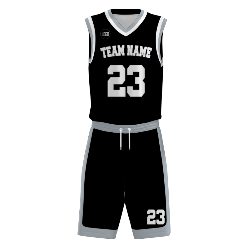 Custom Black White V-Neck Authentic Team Basketball Set