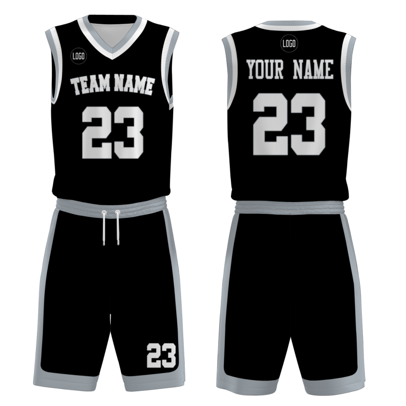 Custom Black White V-Neck Authentic Team Basketball Set