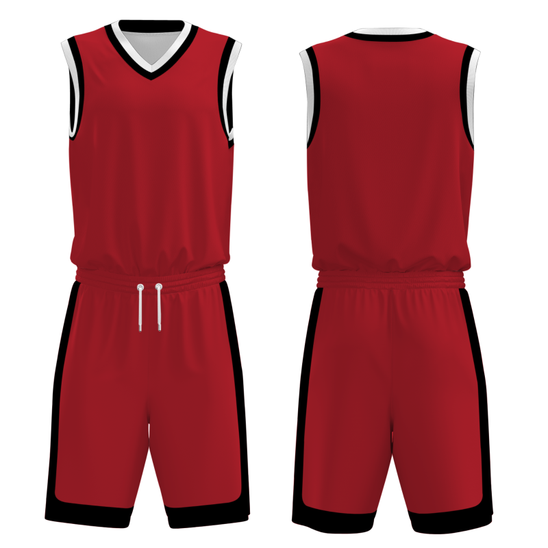 Custom Red Black-White V-Neck Authentic Team Basketball Set