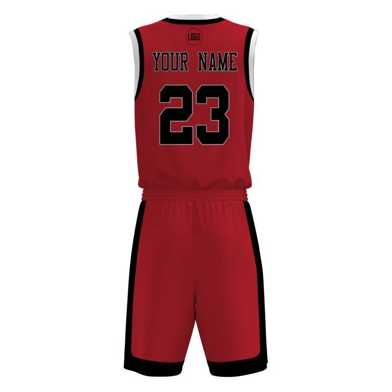 Custom Red Black-White V-Neck Authentic Team Basketball Set