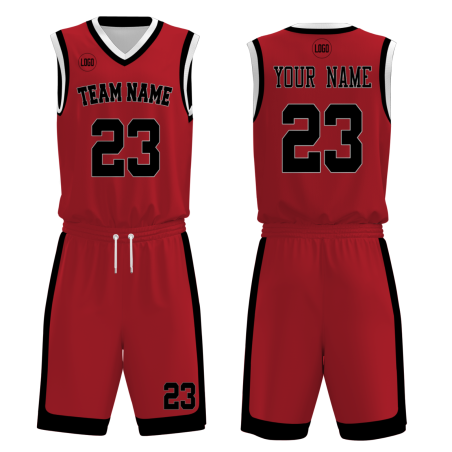 Custom Red Black-White V-Neck Authentic Team Basketball Set