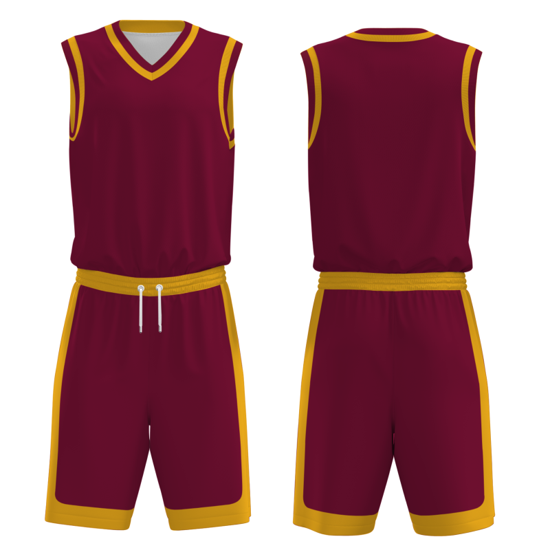 Custom Red Gold-White V-Neck Authentic Team Basketball Set