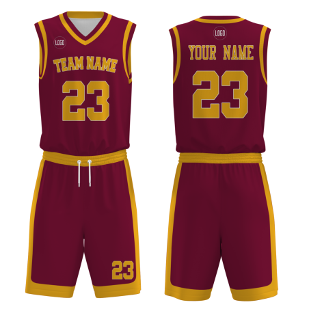 Custom Red Gold-White V-Neck Authentic Team Basketball Set