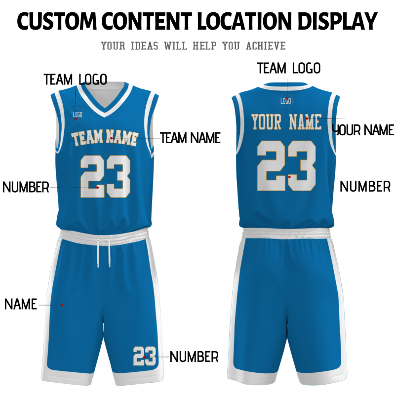 Custom Blue White-Orange V-Neck Authentic Team Basketball Set