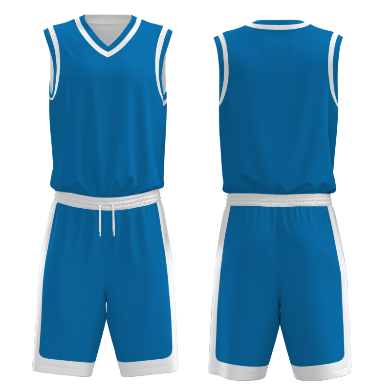 Custom Blue White-Orange V-Neck Authentic Team Basketball Set