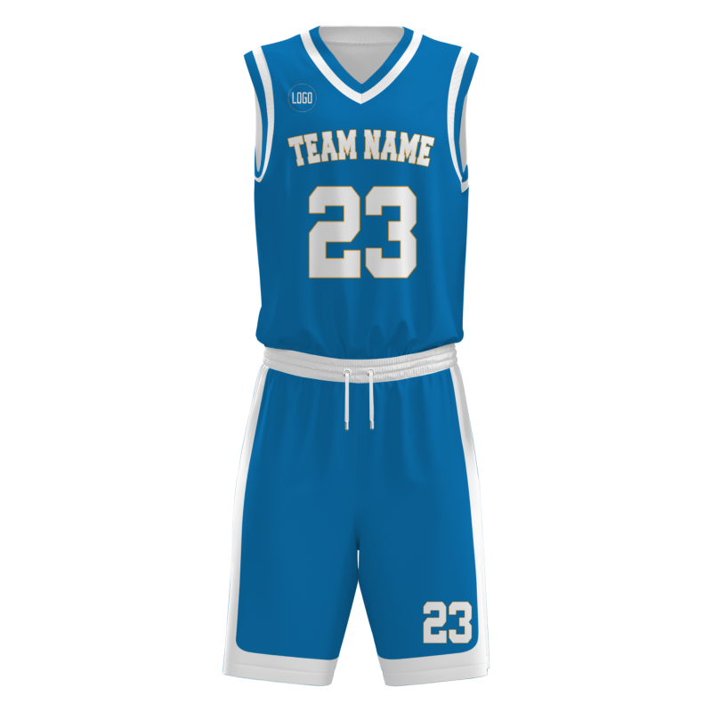 Custom Blue White-Orange V-Neck Authentic Team Basketball Set