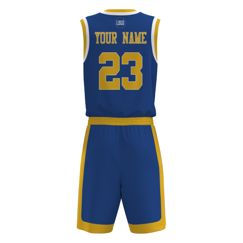 Custom Dark Blue Gold-White V-Neck Authentic Team Basketball Set