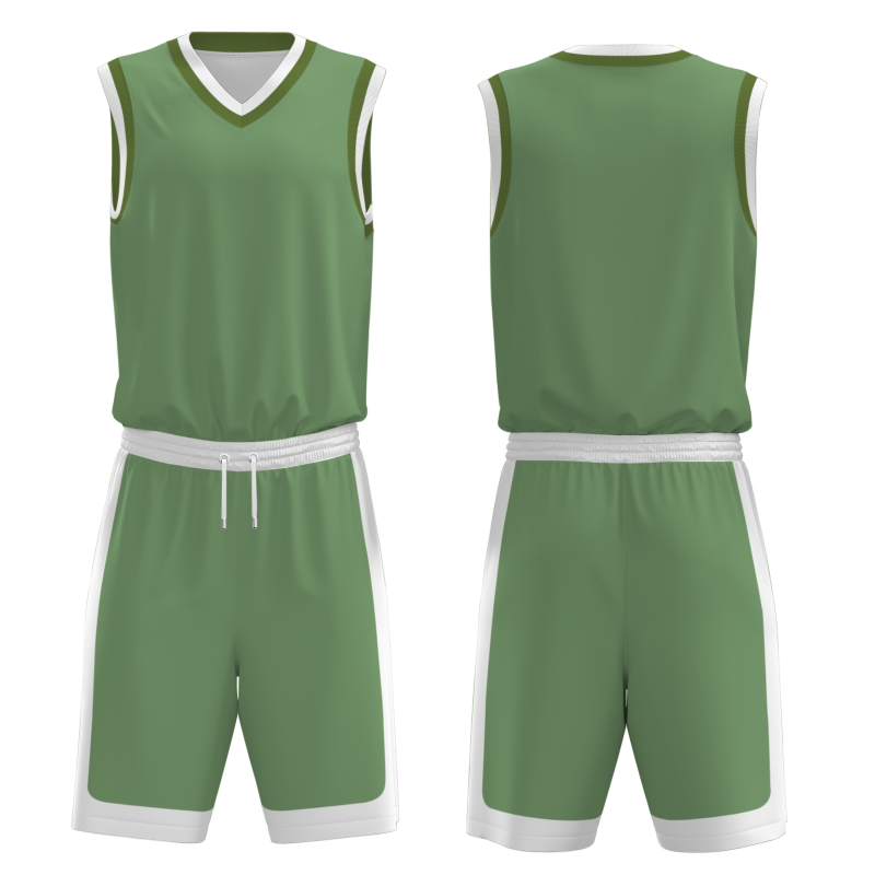 Custom light Green White V-Neck Authentic Team Basketball Set