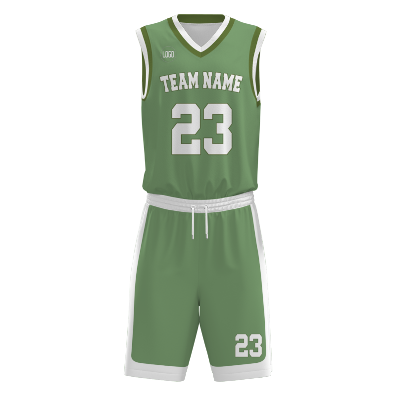 Custom light Green White V-Neck Authentic Team Basketball Set