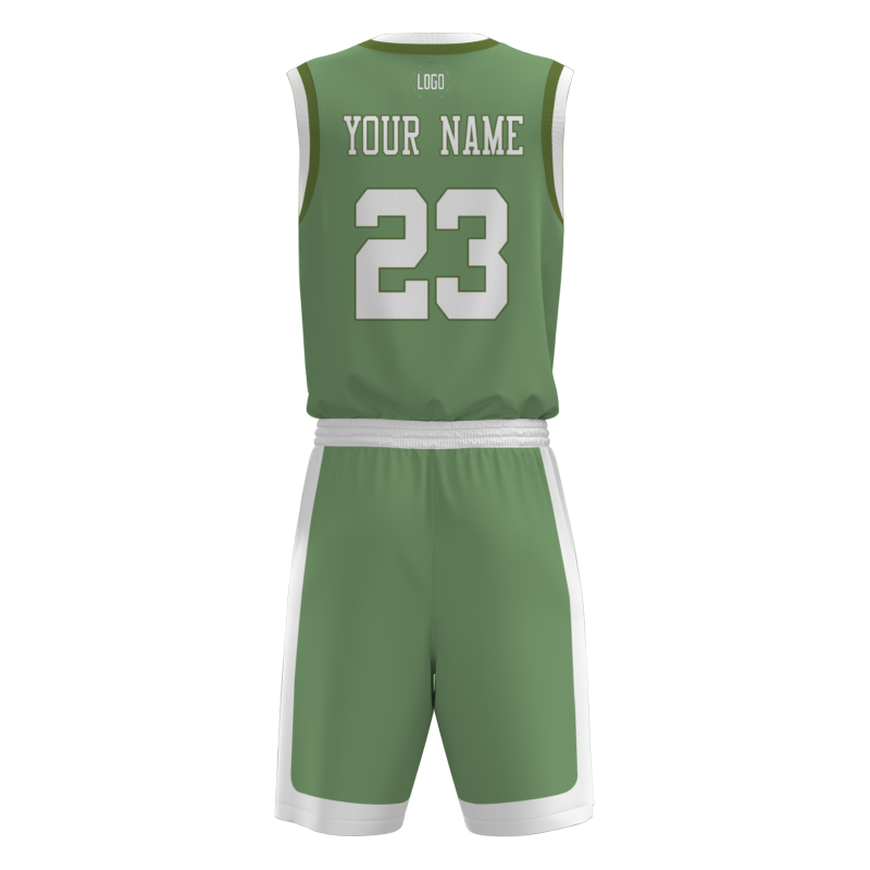 Custom light Green White V-Neck Authentic Team Basketball Set