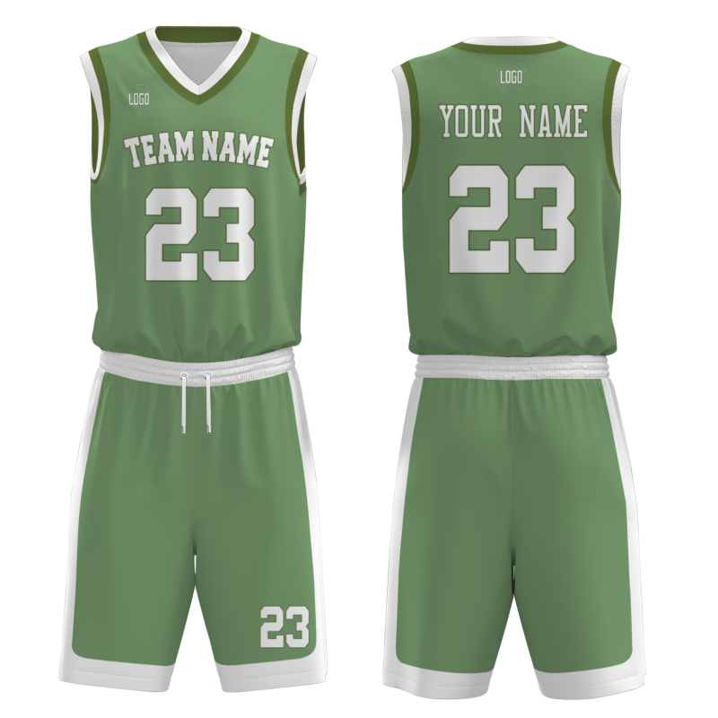 Custom light Green White V-Neck Authentic Team Basketball Set