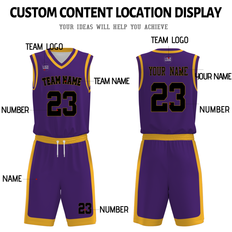 Custom Purple Black-Orange V-Neck Authentic Team Basketball Set