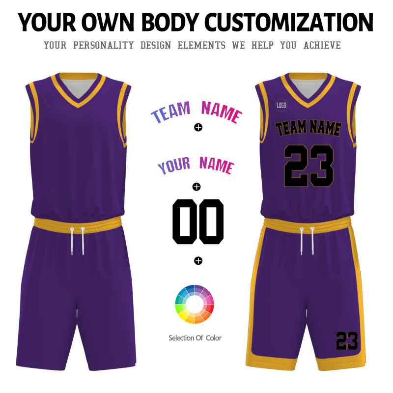 Custom Purple Black-Orange V-Neck Authentic Team Basketball Set