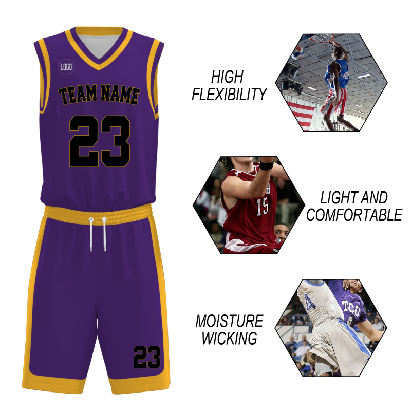 Custom Purple Black-Orange V-Neck Authentic Team Basketball Set