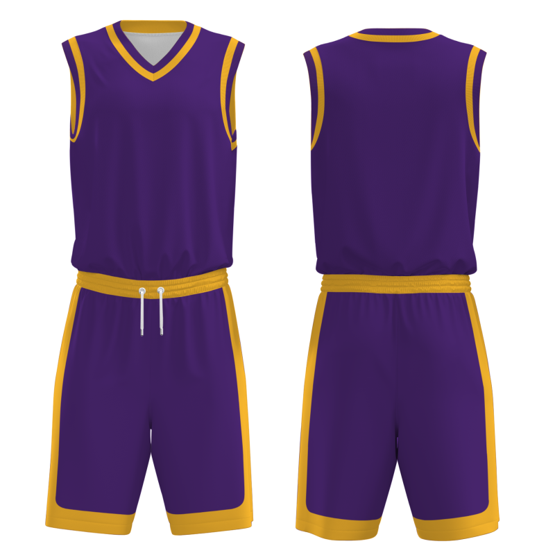 Custom Purple Black-Orange V-Neck Authentic Team Basketball Set