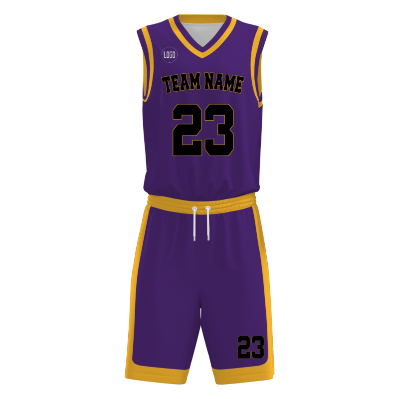 Custom Purple Black-Orange V-Neck Authentic Team Basketball Set