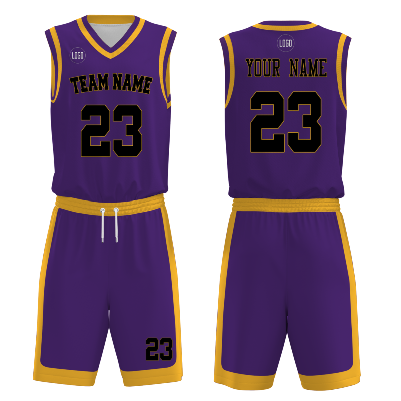 Custom Purple Black-Orange V-Neck Authentic Team Basketball Set