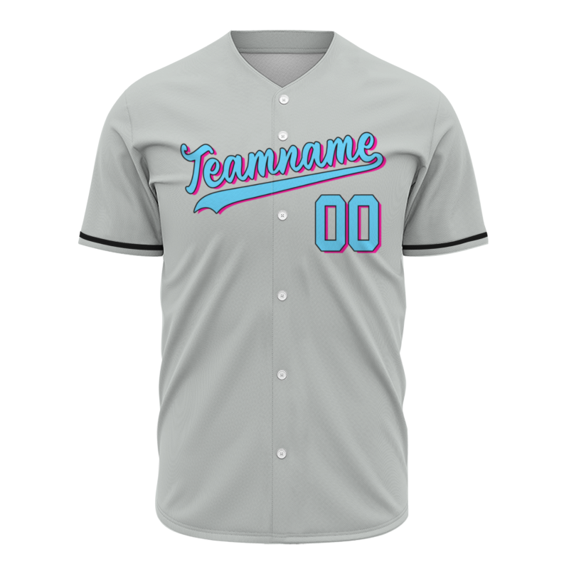 Custom Gray Sky Blue-Black Font 3D Fashion Authentic Baseball Jersey