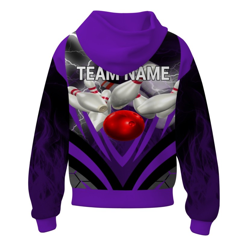 Custom Purple Black White Bowling Style Personalized Uniform Pullover Hoodie