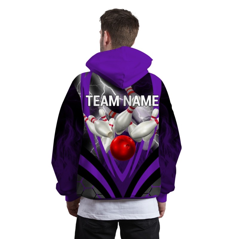 Custom Purple Black White Bowling Style Personalized Uniform Pullover Hoodie