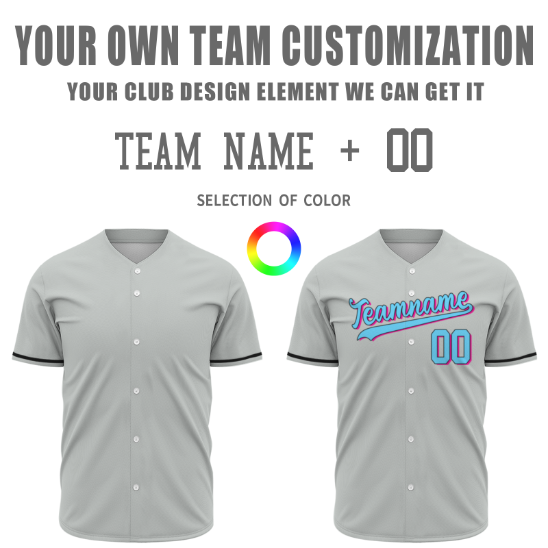 Custom Gray Sky Blue-Black Font 3D Fashion Authentic Baseball Jersey