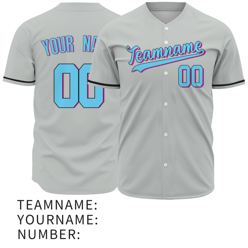 Custom Gray Sky Blue-Black Font 3D Fashion Authentic Baseball Jersey