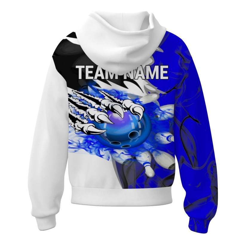 Custom Blue White White-Black Bowling Style Personalized Uniform Pullover Hoodie