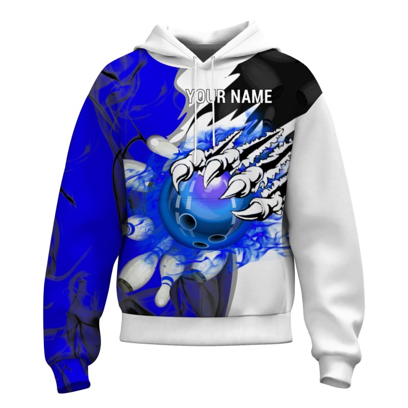 Custom Blue White White-Black Bowling Style Personalized Uniform Pullover Hoodie