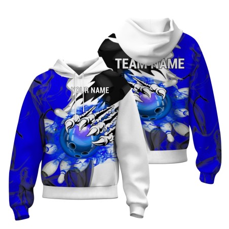 Custom Blue White White-Black Bowling Style Personalized Uniform Pullover Hoodie