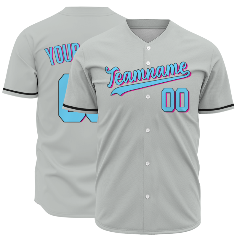 Custom Gray Sky Blue-Black Font 3D Fashion Authentic Baseball Jersey