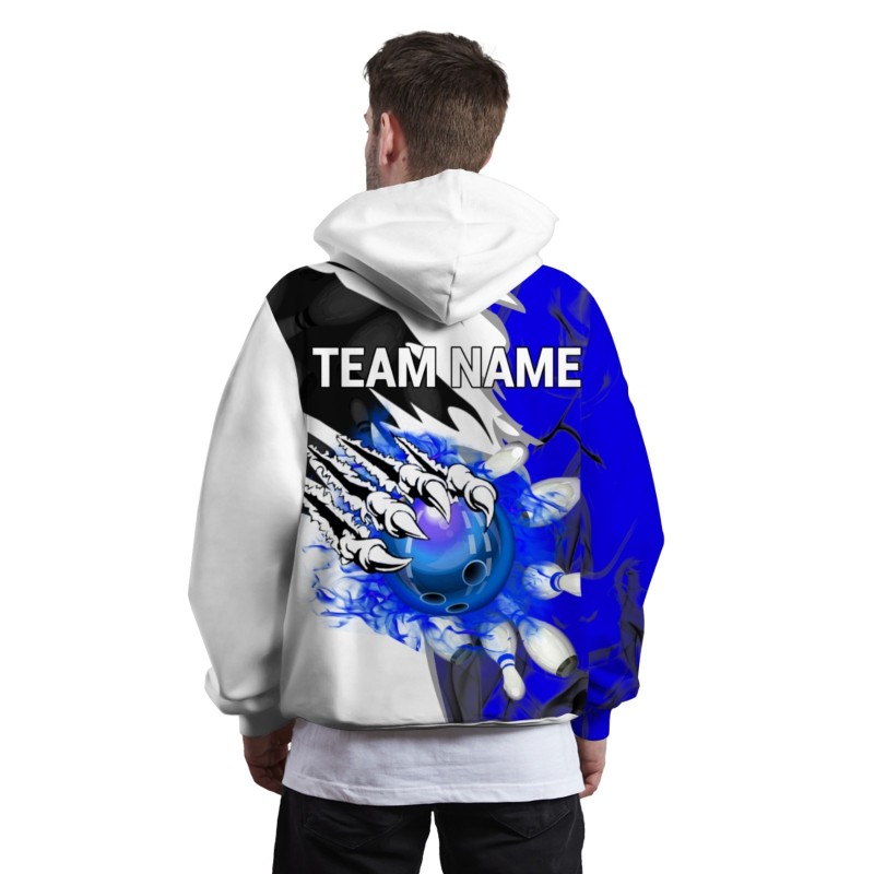 Custom Blue White White-Black Bowling Style Personalized Uniform Pullover Hoodie