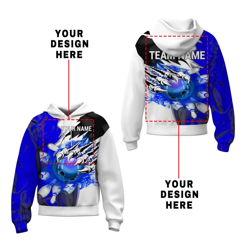 Custom Blue White White-Black Bowling Style Personalized Uniform Pullover Hoodie