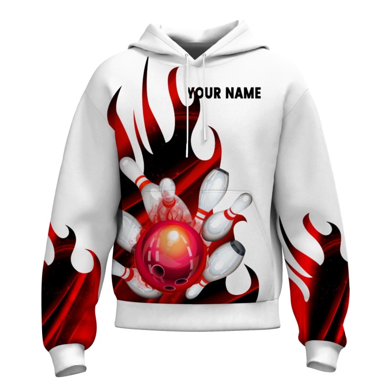 Custom White Red Black Bowling Style Personalized Uniform Pullover Hoodie