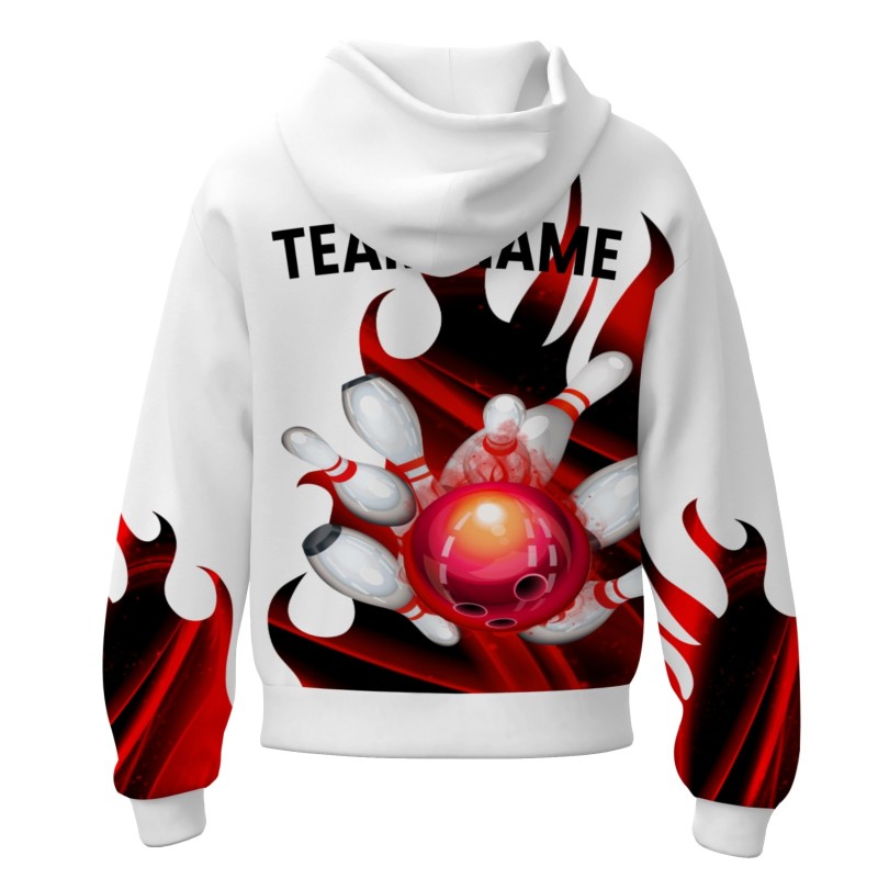 Custom White Red Black Bowling Style Personalized Uniform Pullover Hoodie