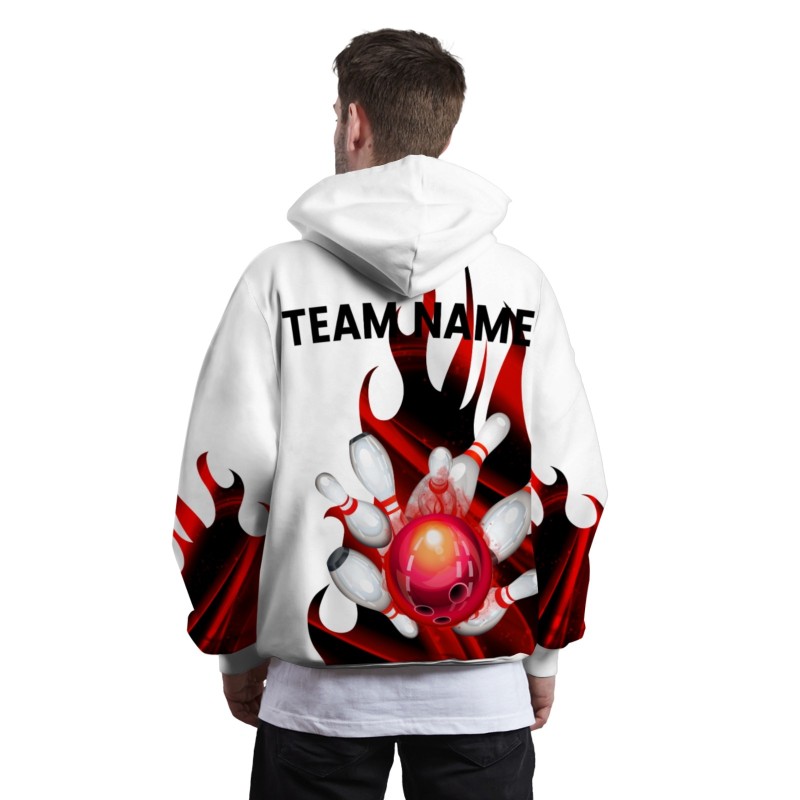 Custom White Red Black Bowling Style Personalized Uniform Pullover Hoodie