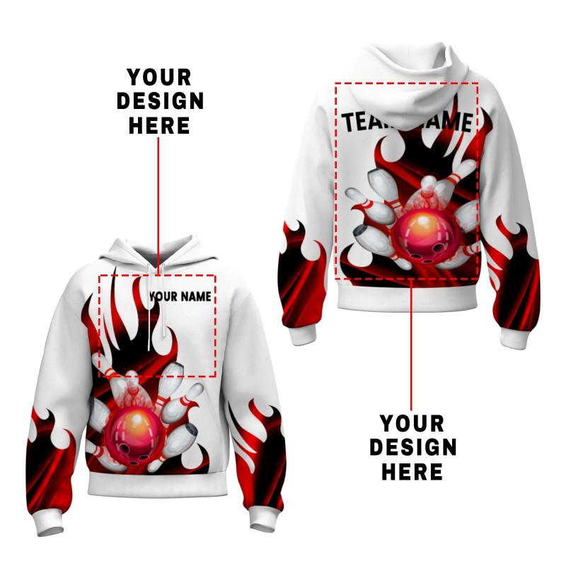 Custom White Red Black Bowling Style Personalized Uniform Pullover Hoodie