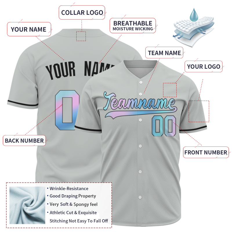 Custom Gray Pink Blue-Black Font Gradient Fashion Authentic Baseball Jersey