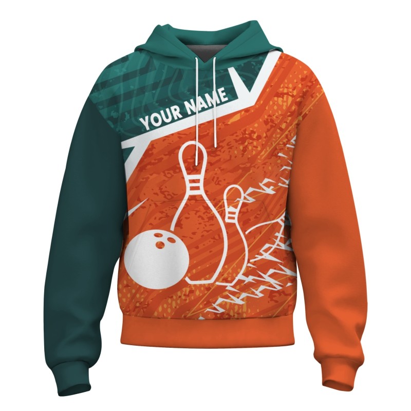 Custom Green Orange White Bowling Style Personalized Uniform Pullover Hoodie