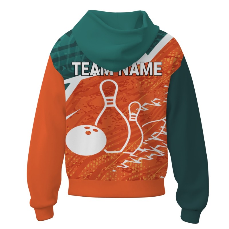 Custom Green Orange White Bowling Style Personalized Uniform Pullover Hoodie