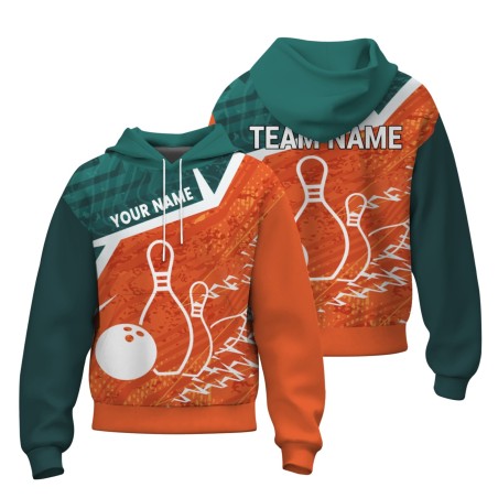 Custom Green Orange White Bowling Style Personalized Uniform Pullover Hoodie