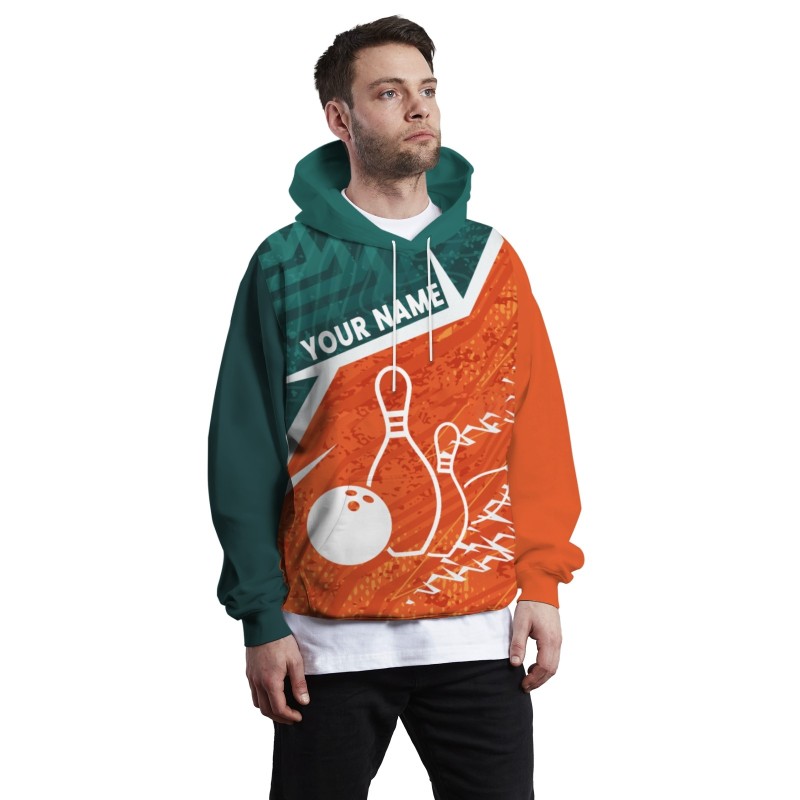 Custom Green Orange White Bowling Style Personalized Uniform Pullover Hoodie